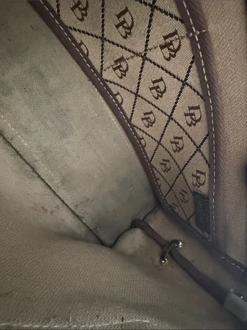 Dooney & Bourke Tan and Dark Brown Signature Monogram Shoulder Bag with Tassel